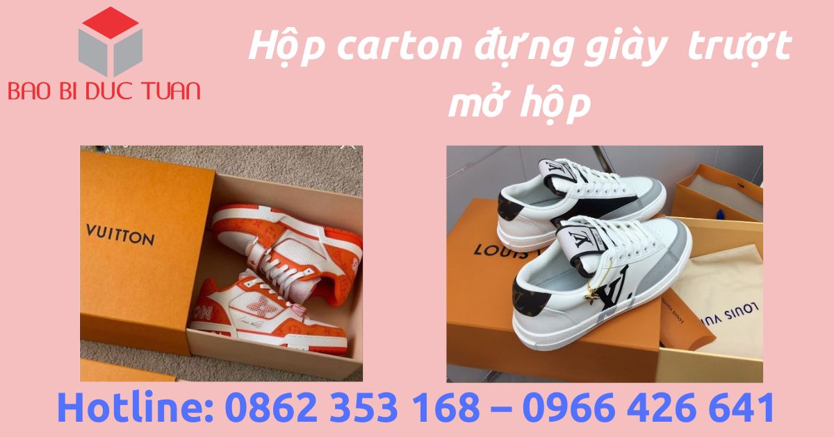 hộp carton đựng giày kiểu trượt mở hộp