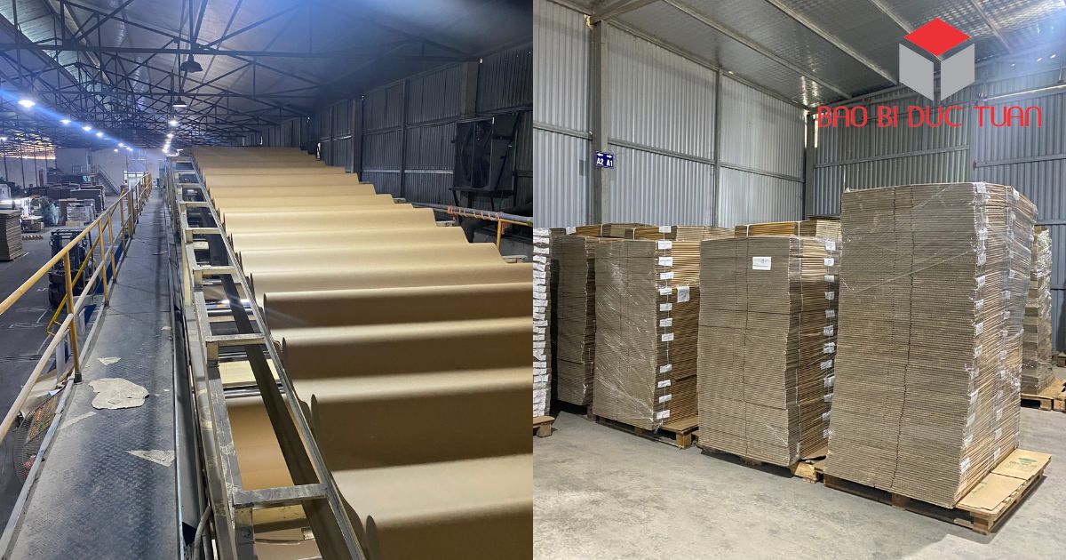 Bí quyết sản xuất thùng carton tại Hà Nội đáp ứng chất lượng cao 7 Kho xưởng của nhà máy sản xuất thùng carton Đức Tuấn Hà Nội