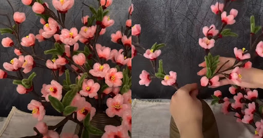 Làm hoa đào bằng kẽm nhung đơn giản nhất