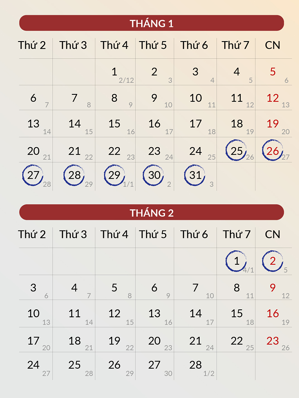 Lịch nghỉ Tết Ất Tỵ